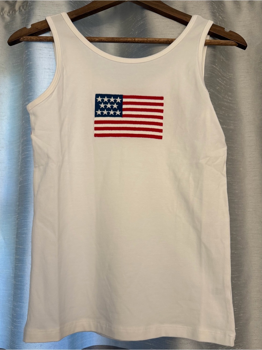 Zenana Outfitters White Tank Top with Embroidered American Flag